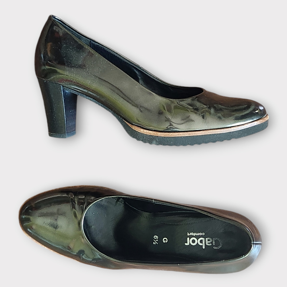 Gabor Womens Pumps UK6.5 US 9 Lug Sole Patent Leather Minimalist Corporate